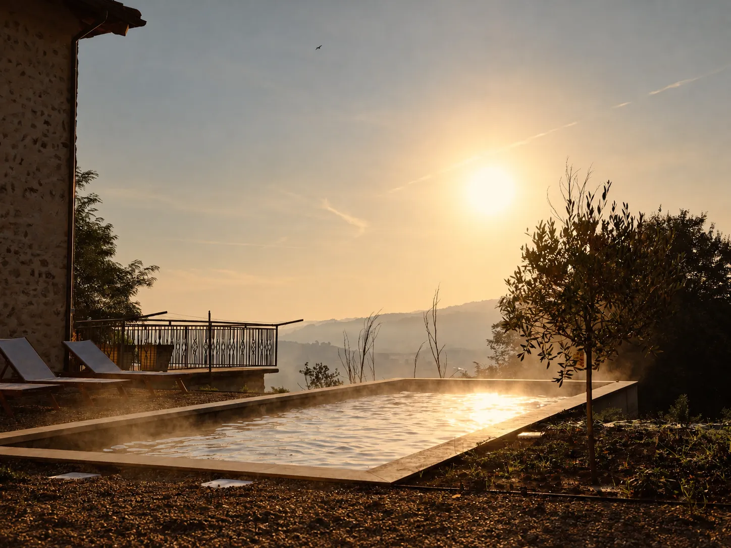 Swimming pool at sunrise
